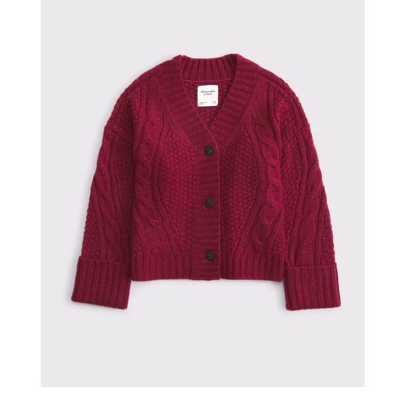 Abercrombie Wool Cable Knit Button Cardigan Sweater Red XS (Runs Large) - Picture 3 of 8